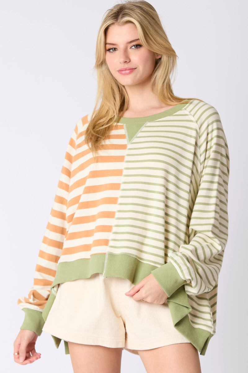 Its FRIDAYYY! Striped Distressed Sweatshirt