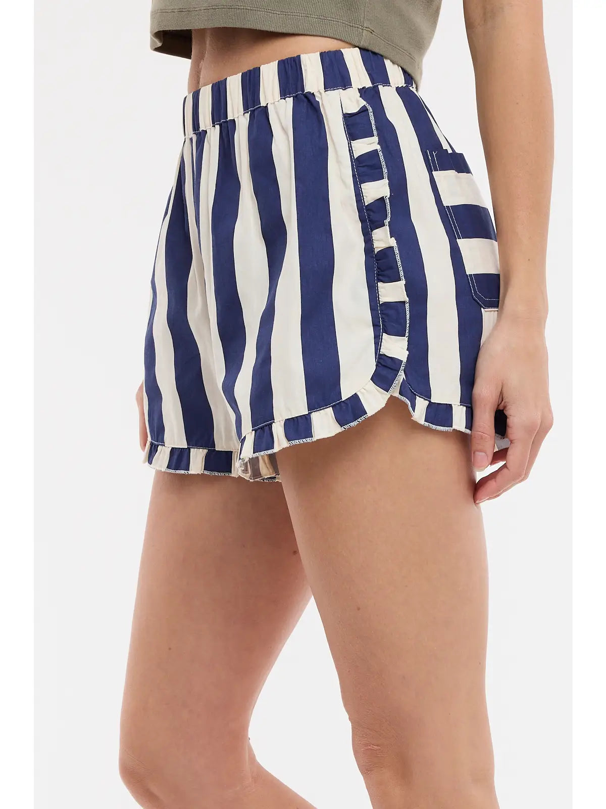 Hidden Contrast Striped Shorts - Navy