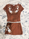 Brown Embroidered Floral Set