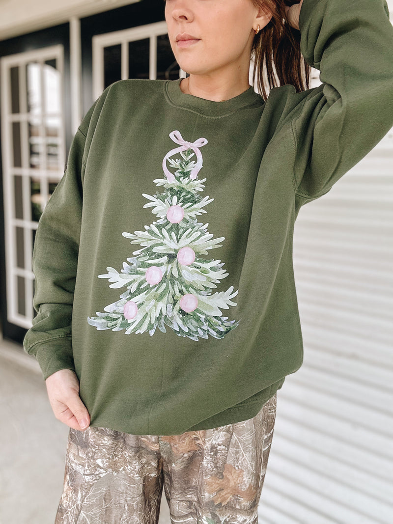 Watercolor Christmas Tree - Army Green