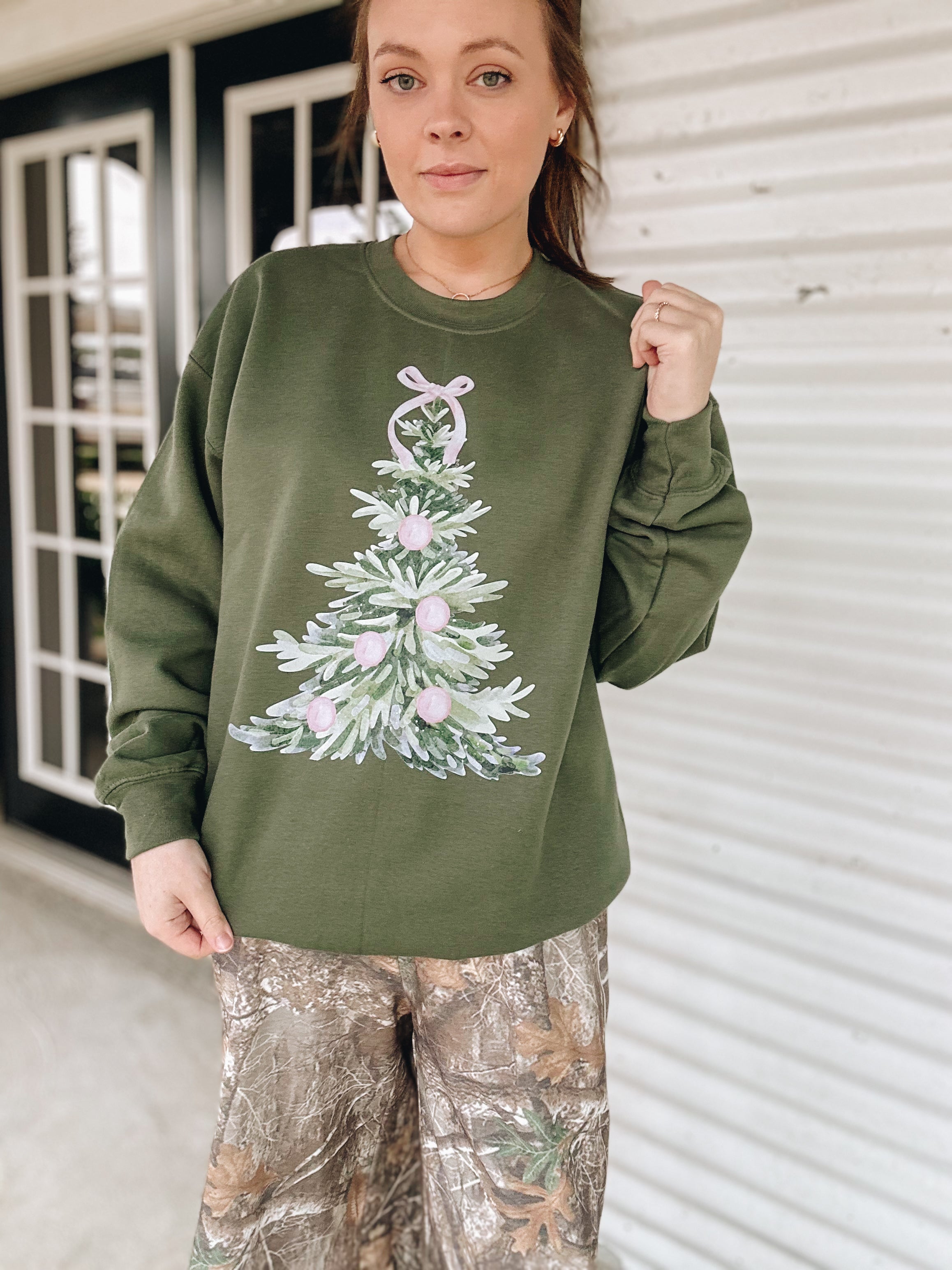 Watercolor Christmas Tree - Army Green