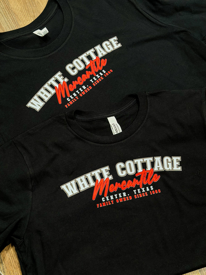 White Cottage Black Tee