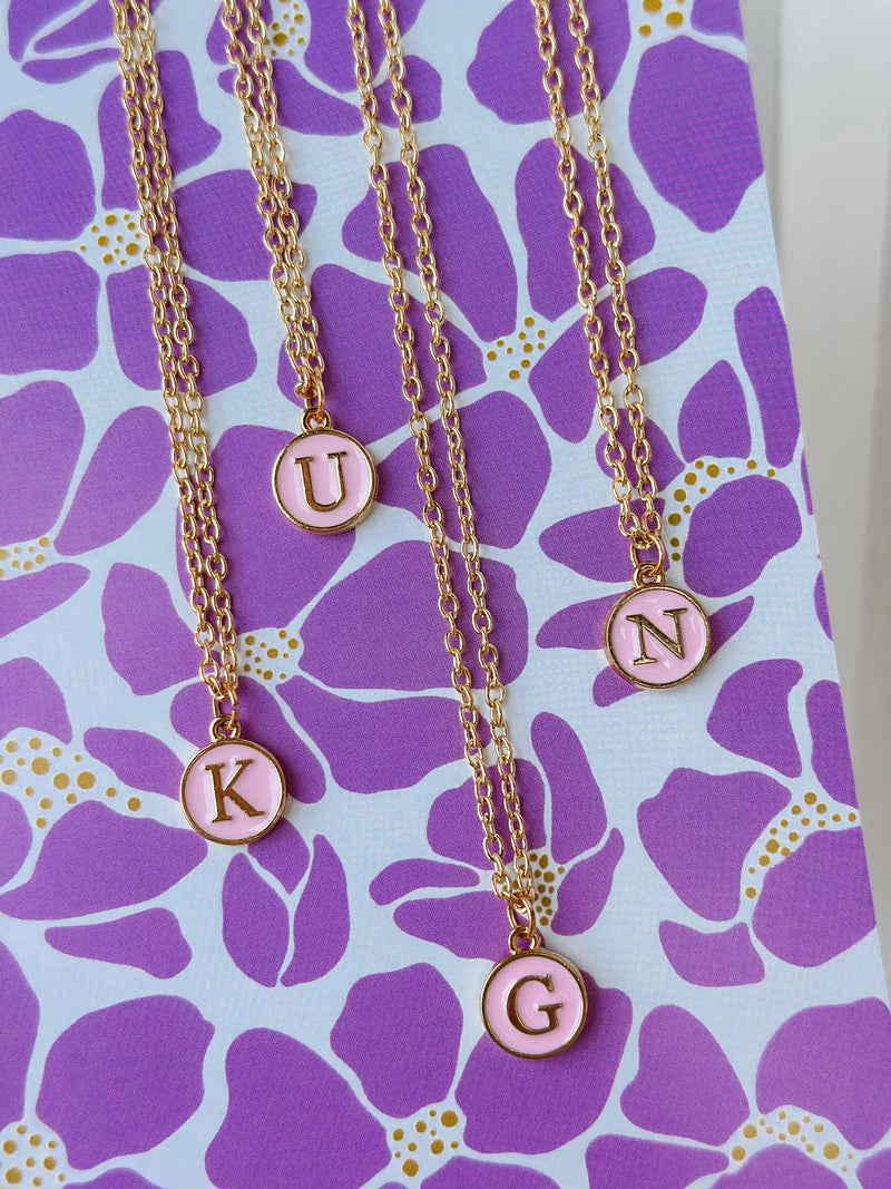 Pink Circle Initial Necklace