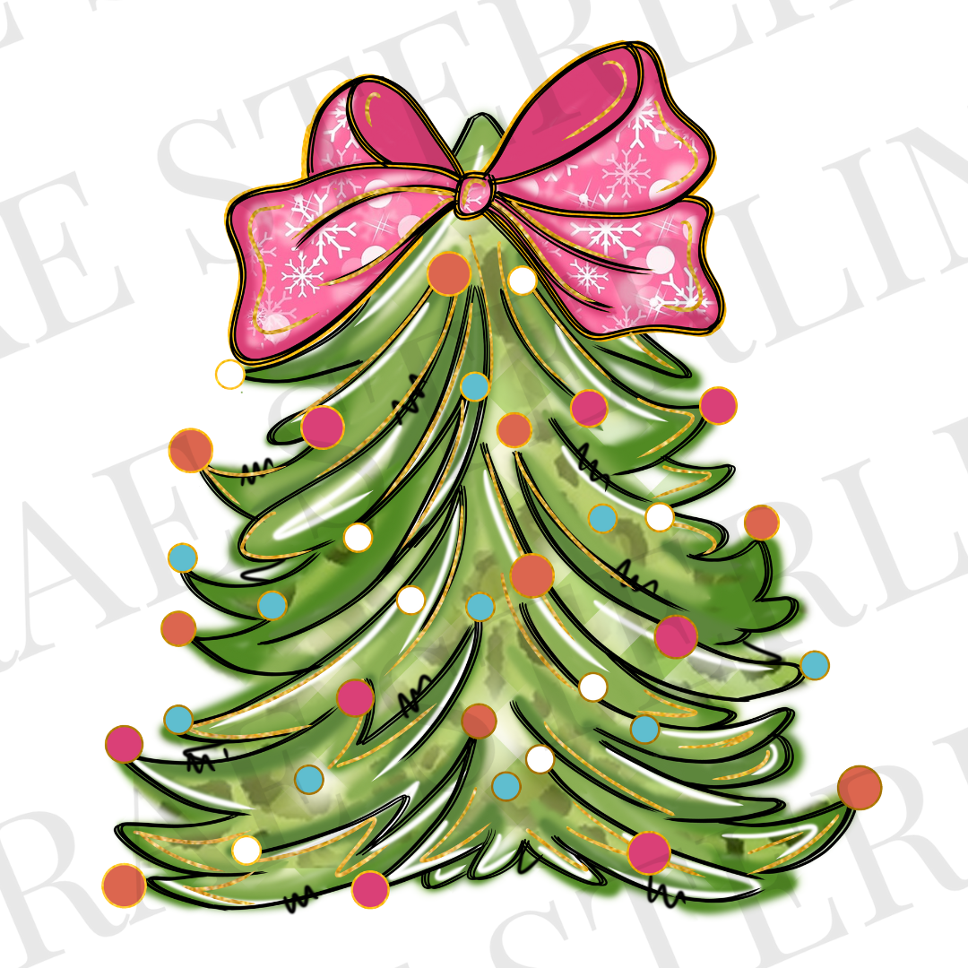 Water Color Christmas Tree Bow