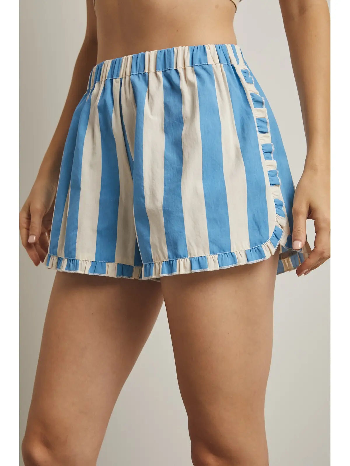 Hidden Contrast Striped Shorts - Coastal Cream