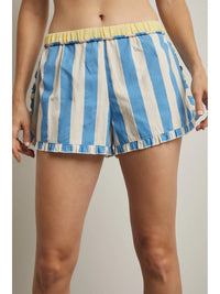 Hidden Contrast Striped Shorts - Coastal Cream