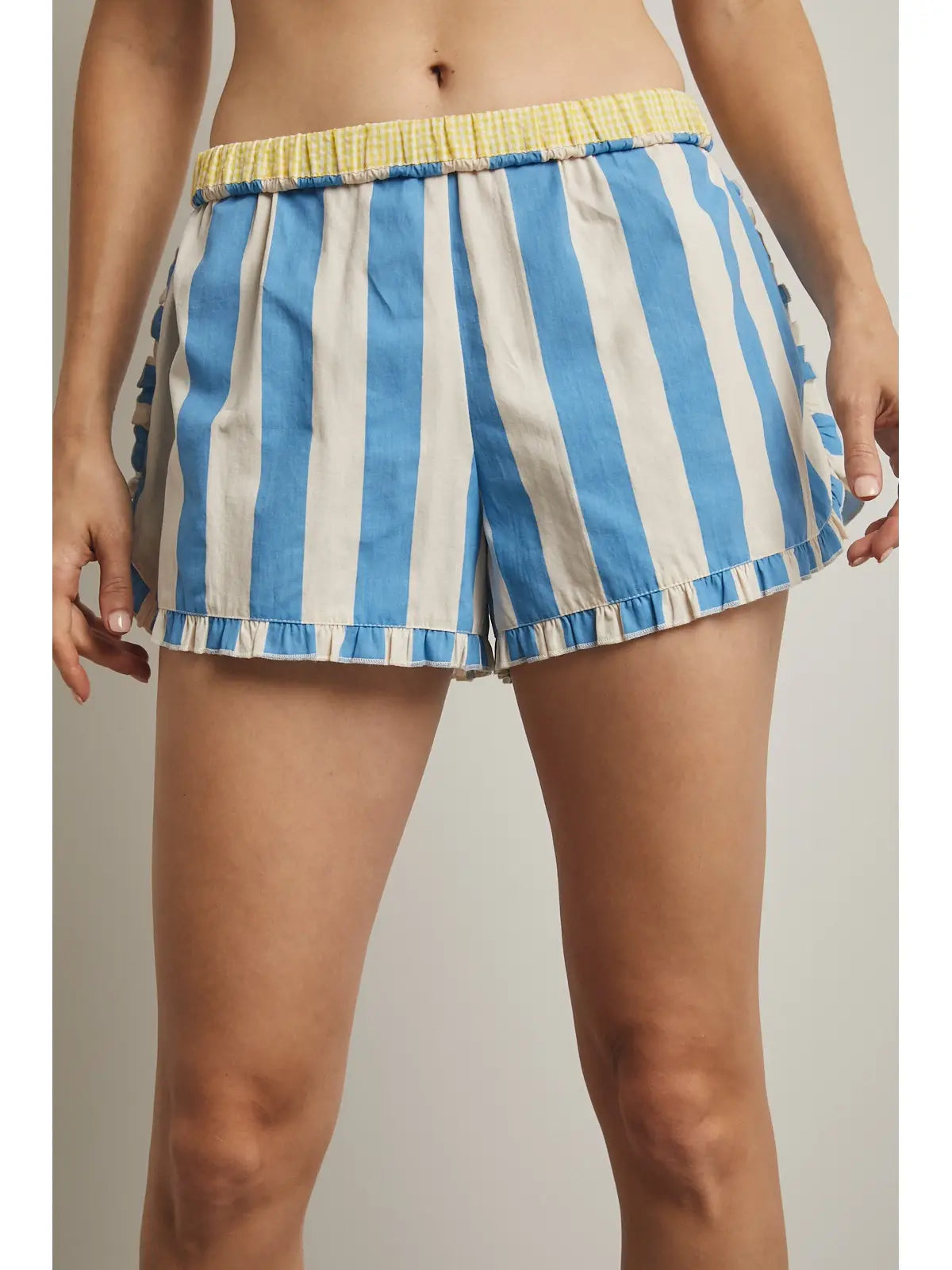 Hidden Contrast Striped Shorts - Coastal Cream