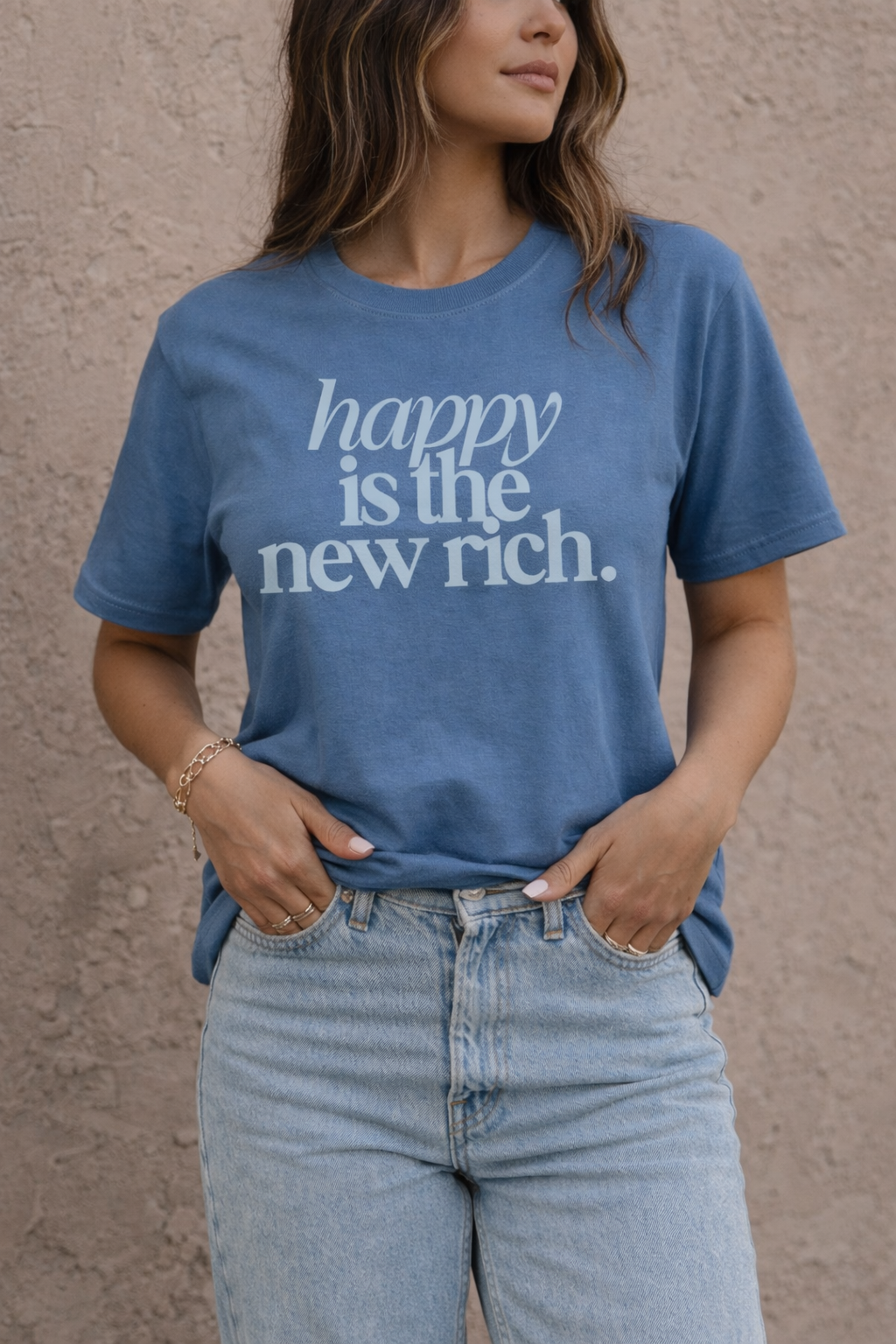 Happy is the new rich - indigo/mono